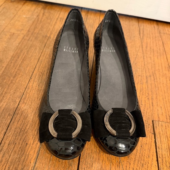 Stuart Weitzman Black Croco Round Toe Wedges Size 7 1/2 - Picture 5 of 5